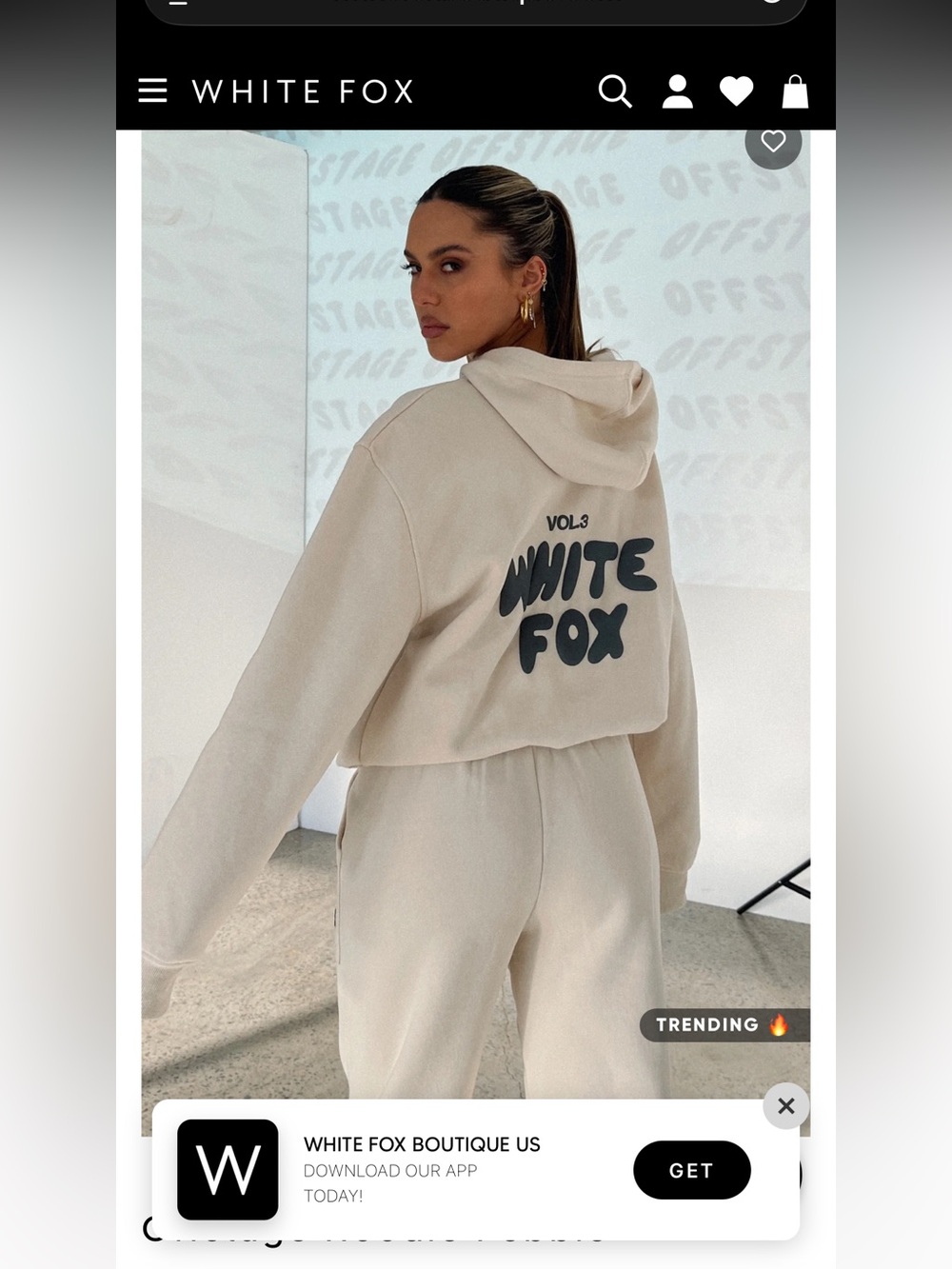 White Fox Cream Logo Hoodie & Jogger Set - Picture 2 of 6